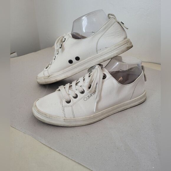 Calvin Klein Michaela Vegan Leather Sneakers White Lace Up Streetwear Casual 9.5 - Picture 2 of 10
